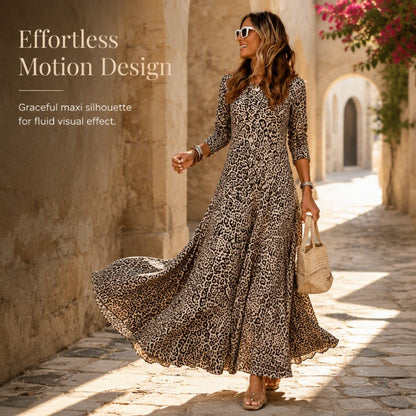 ✨ Zeitloser Statement-Look | Langärmliges Maxikleid für Damen mit Leopardenmuster
