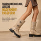 Damen Plateau-Stiefeletten mit mittlerem Blockabsatz, runder Zehenpartie, Nahtdetails, umschlagbarem Schaft und Schnallenriemen