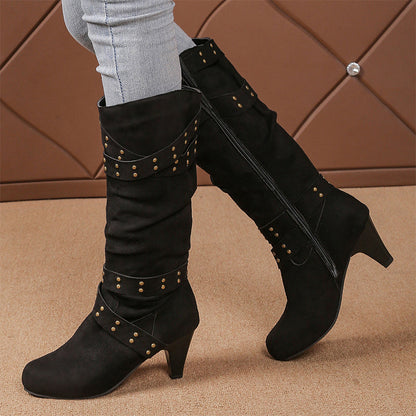 Damen-Stiefel aus Kunstwildleder, lässige Kniehochstiefel