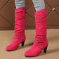 Damen-Stiefel aus Kunstwildleder, lässige Kniehochstiefel