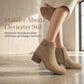 Damen-Wildleder-Marti nstiefel mit schräger Schnalle, klobigem Mittelfußabsatz und Seitenreißverschluss, Stiefeletten