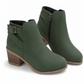Damen-Wildleder-Marti nstiefel mit schräger Schnalle, klobigem Mittelfußabsatz und Seitenreißverschluss, Stiefeletten