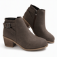Damen-Wildleder-Marti nstiefel mit schräger Schnalle, klobigem Mittelfußabsatz und Seitenreißverschluss, Stiefeletten