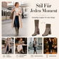 Dehnbare Stiefel für Damen mit hohem Blockabsatz aus Strickmaterial