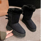 Damen Plateau-Schneestiefel mit Schleifen-Detail