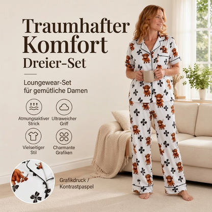 📢🎉50%Rabatt!!!🛍️✨Damen 3-teiliges Pyjama-Set mit Hochlandkuh-Print