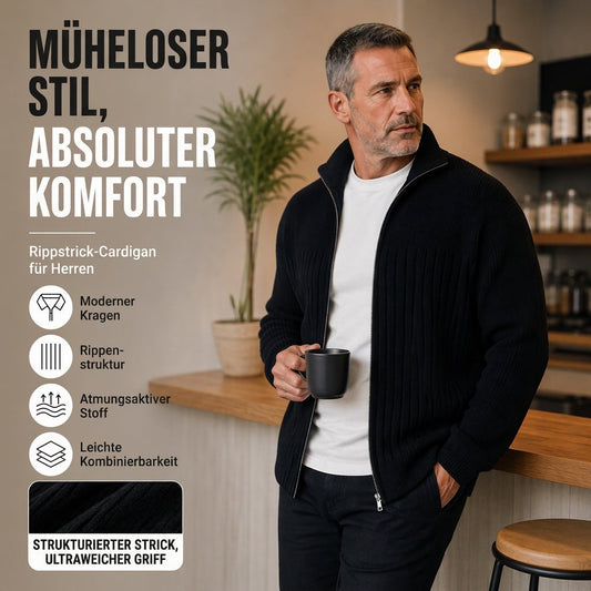 Herren-Strickjacke mit durchgehendem Reißverschluss und Rippstrick