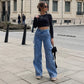 Damen High-Waist Stretch Denim Cargohose