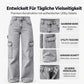 Damen High-Waist Stretch Denim Cargohose