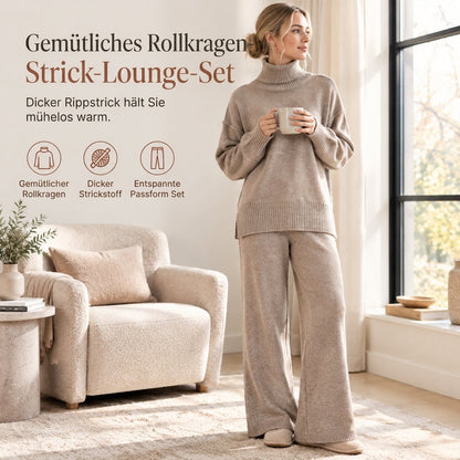 Zweiteiliges Damen-Set aus lockerer Rollkragenpullover und Strickhose - Locker, dick, warm für Herbst und Winter