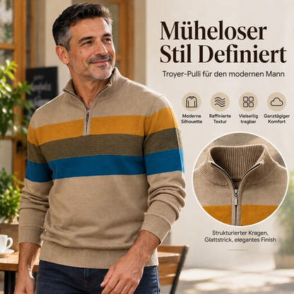 🔥Trending! Jetzt zugreifen!🔥 Lässiger Herren-Strickpullover mit schmaler Passform und halbem Reißverschluss sowie Streifenmuster