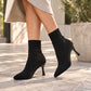 Damen elegante Streckspitz-Stiefeletten mit Strick-Stiletto-Absatz