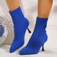 Damen elegante Streckspitz-Stiefeletten mit Strick-Stiletto-Absatz