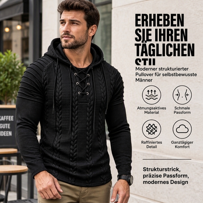 Texturiertes, plissiertes Herren-Hoodie mit Schulterdetails
