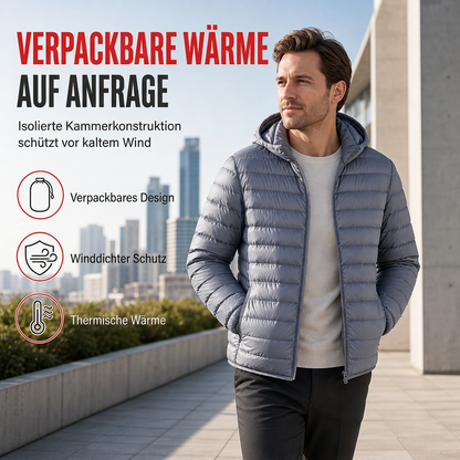💥Jetzt im Trend!💥 Leichte, gesteppte Herren-Kurzmantel mit Kapuze aus Baumwolle, einfarbig, für Herbst und Winter