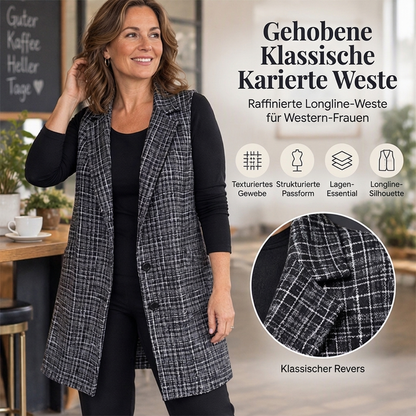 ⏰ Gratis Versand!⏰Damen Langweste mit Karomuster, Reverskragen und langer Schnittform