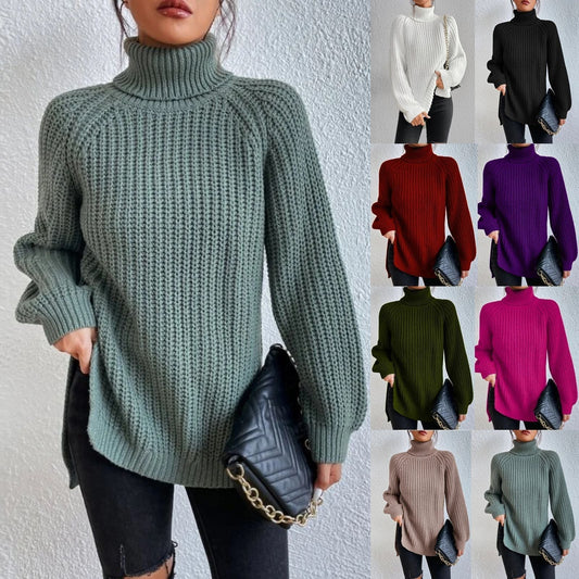 Rollkragenpullover aus Baumwoll mit Raglanärmel und geteiltem Saum